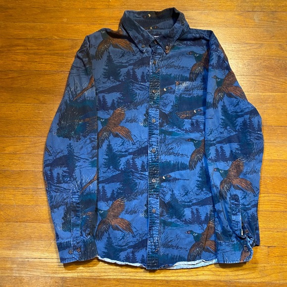 croft & barrow Other - Croft & Barrow Mens Large Blue Pheasant Hunting Bird All Over Print Button Shirt